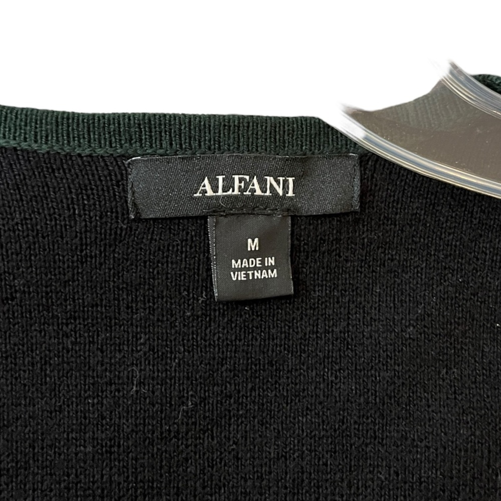 Alfani Hunter Green Black Ribbed Knit Cardigan Sweater Blazer Pockets Medium - Picture 4 of 5